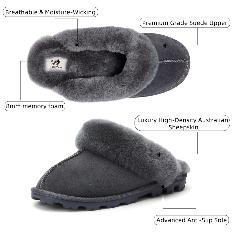 WaySoft Women's Genuine Australian Sheepskin Slippers, 18mm Wool Pile, Memory Foam, Durable Anti-Slip EVA Sole - Image 2